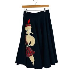 Vintage 1950s Junior House Wool Felt Poodle Skirt Black A-Line Circle Style